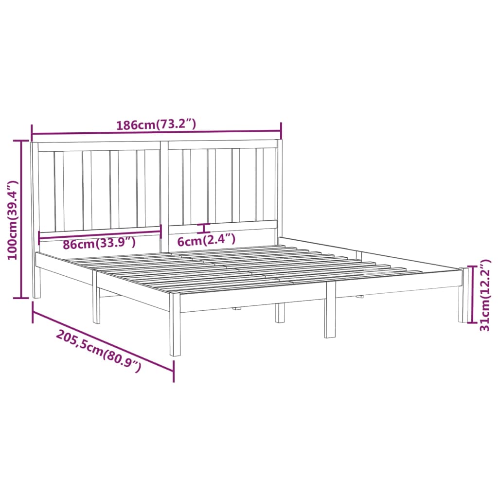 Giroletto Grigio in Legno Massello 180x200 cm 6FT Super King 3106785