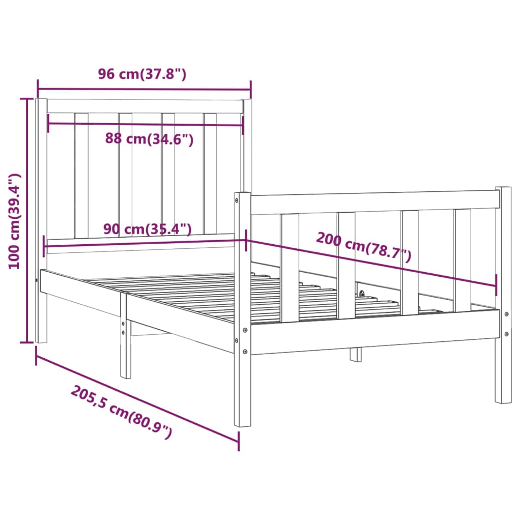 Giroletto Bianco in Legno Massello 90x200 cm 3106819