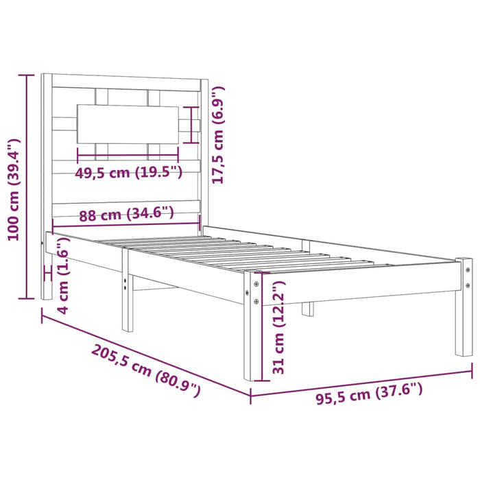 Giroletto in Legno Massello di Pino 90x200 cm 3107338