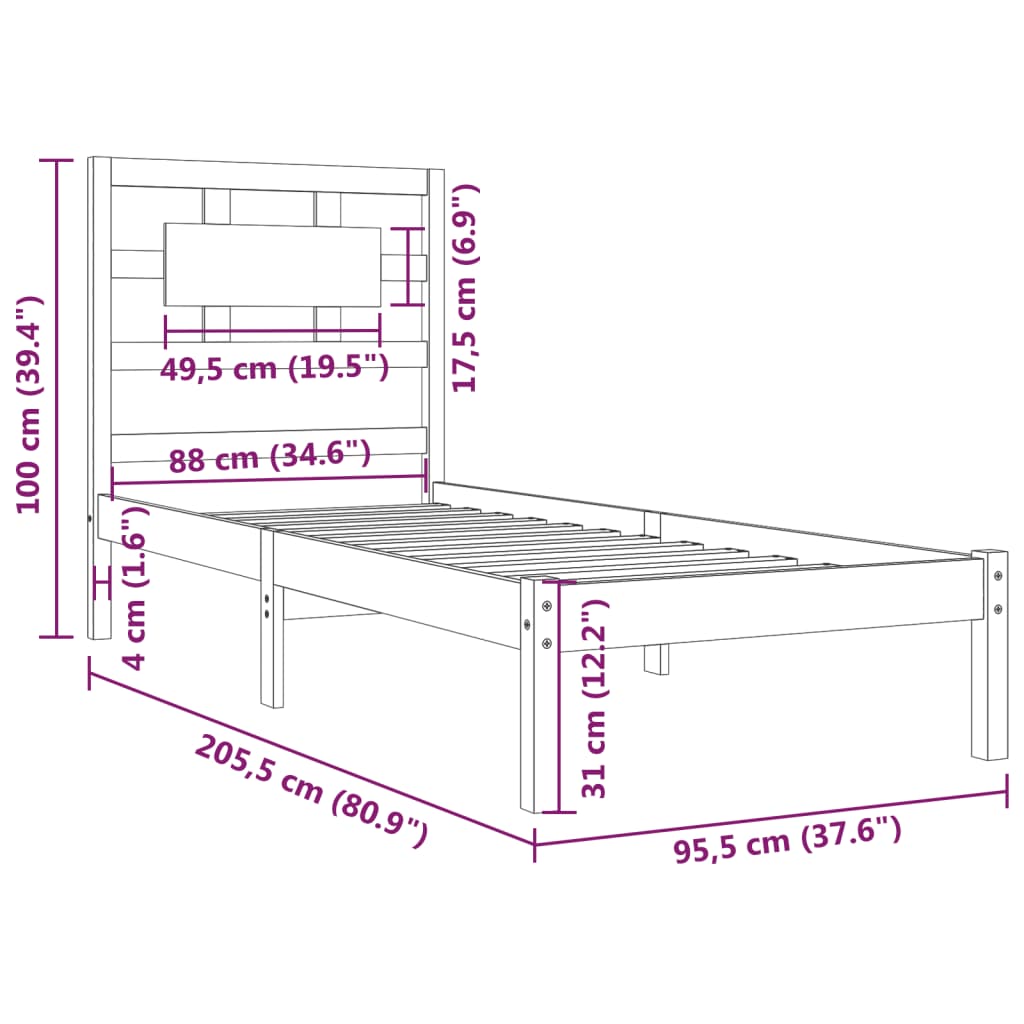 Giroletto Bianco in Legno Massello di Pino 90x200 cm