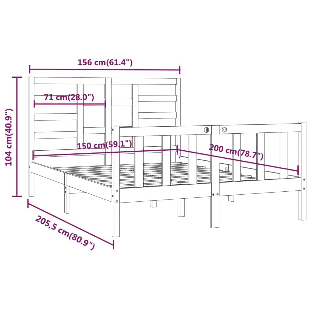 Giroletto Grigio in Legno Massello 150x200 cm 5FT King Size cod mxl 30957