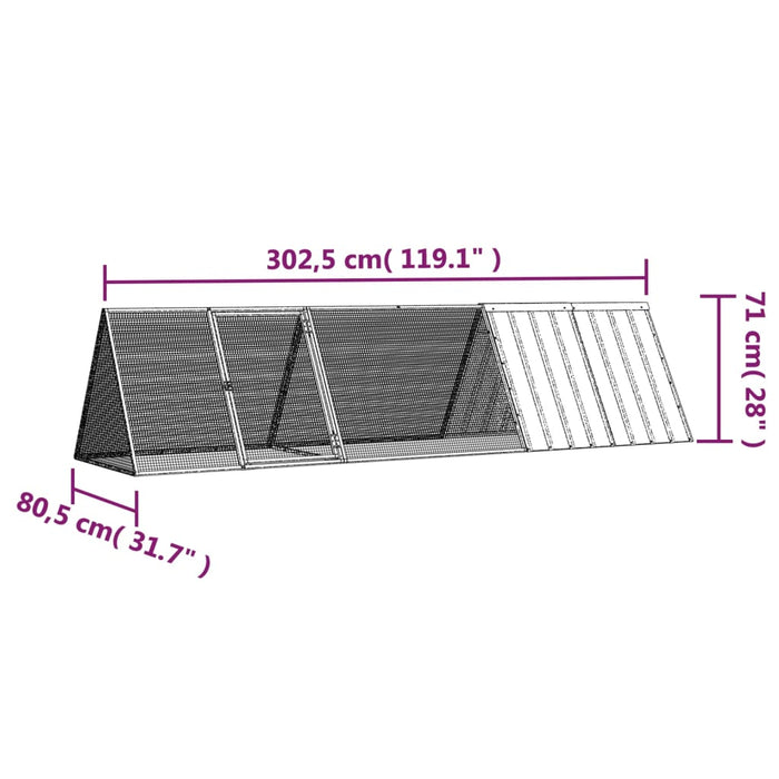 Gabbia per Conigli Antracite 302,5x80,5x71 cm Acciaio Zincato cod mxl 48514