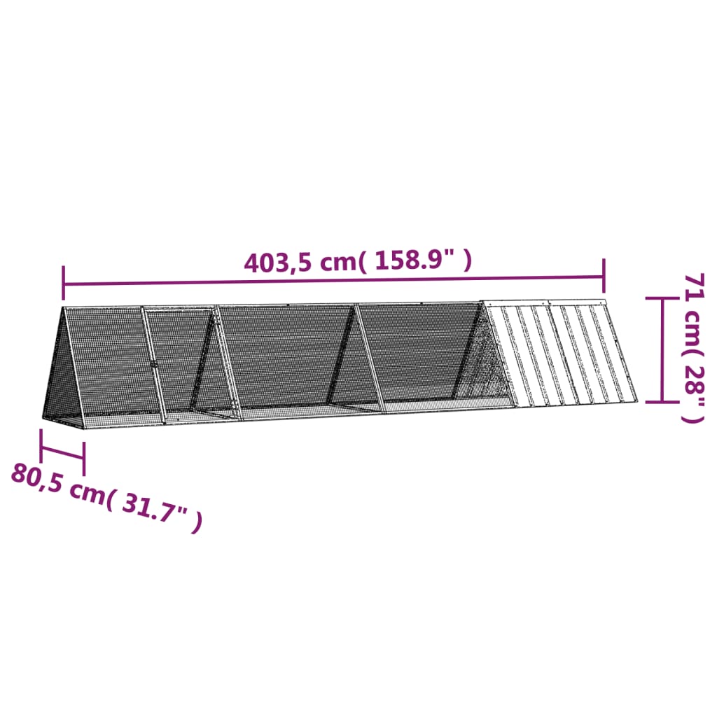 Gabbia per Conigli Antracite 403,5x80,5x71 cm Acciaio Zincato