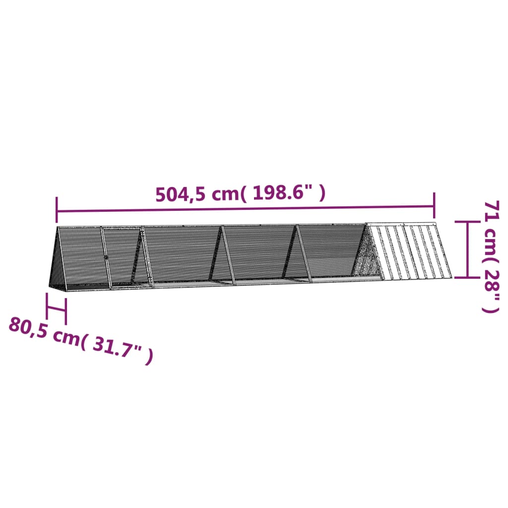 Gabbia per Conigli Antracite 504,5x80,5x71 cm Acciaio Zincato