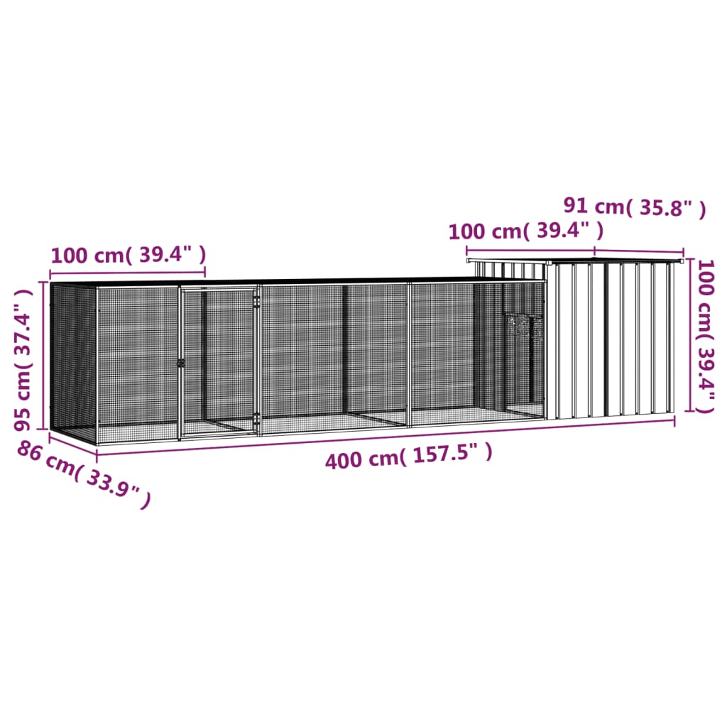 Gabbia per Polli Antracite 400x91x100 cm Acciaio Zincato cod mxl 41451