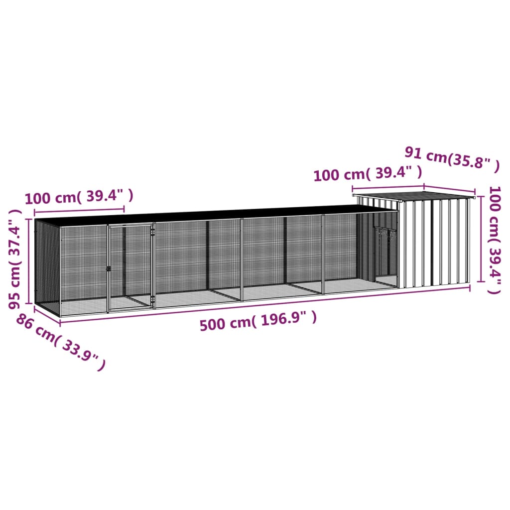 Gabbia per Polli Grigia 500x91x100 cm Acciaio Zincato cod mxl 52882