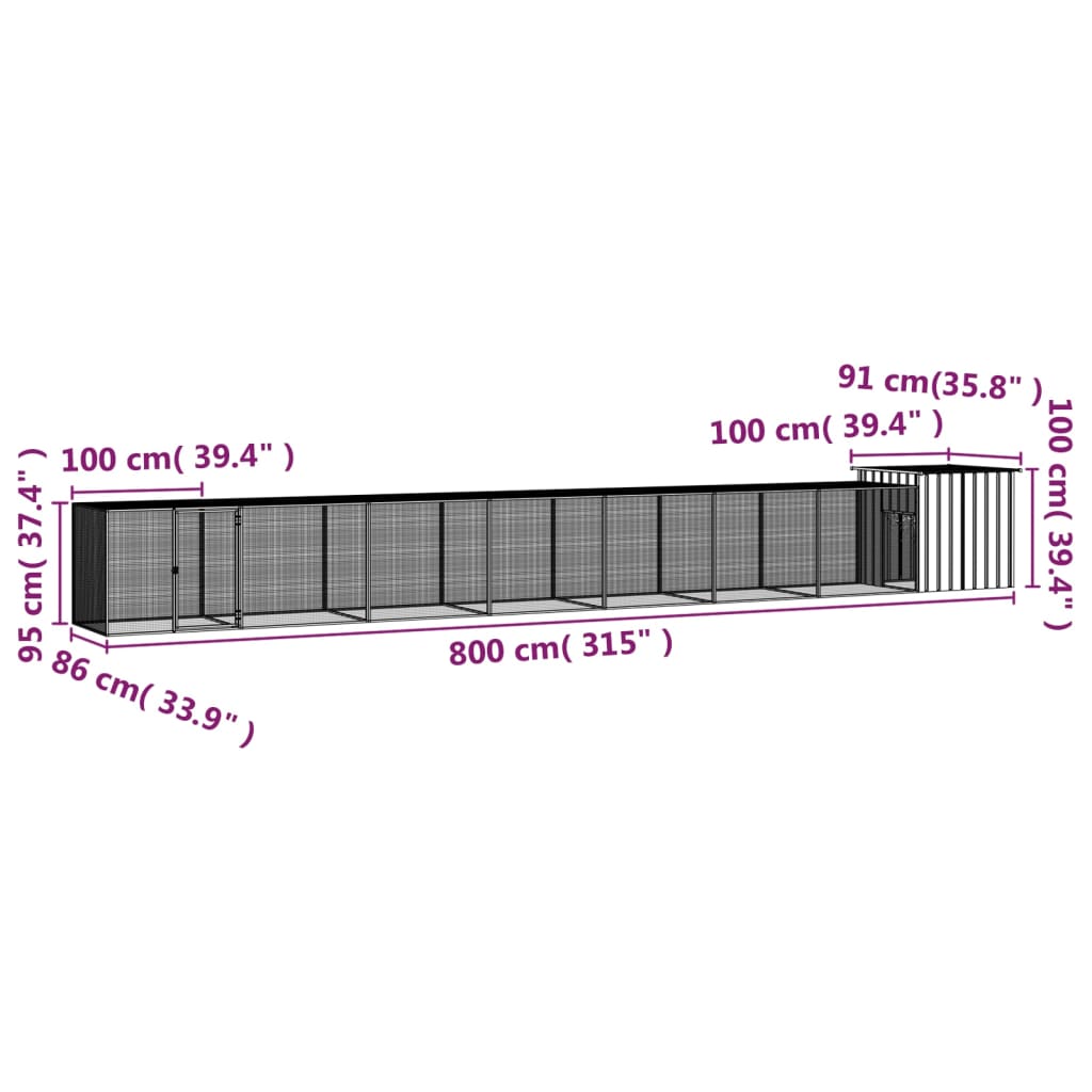 Gabbia per Polli Grigia 800x91x100 cm Acciaio Zincato cod mxl 52865