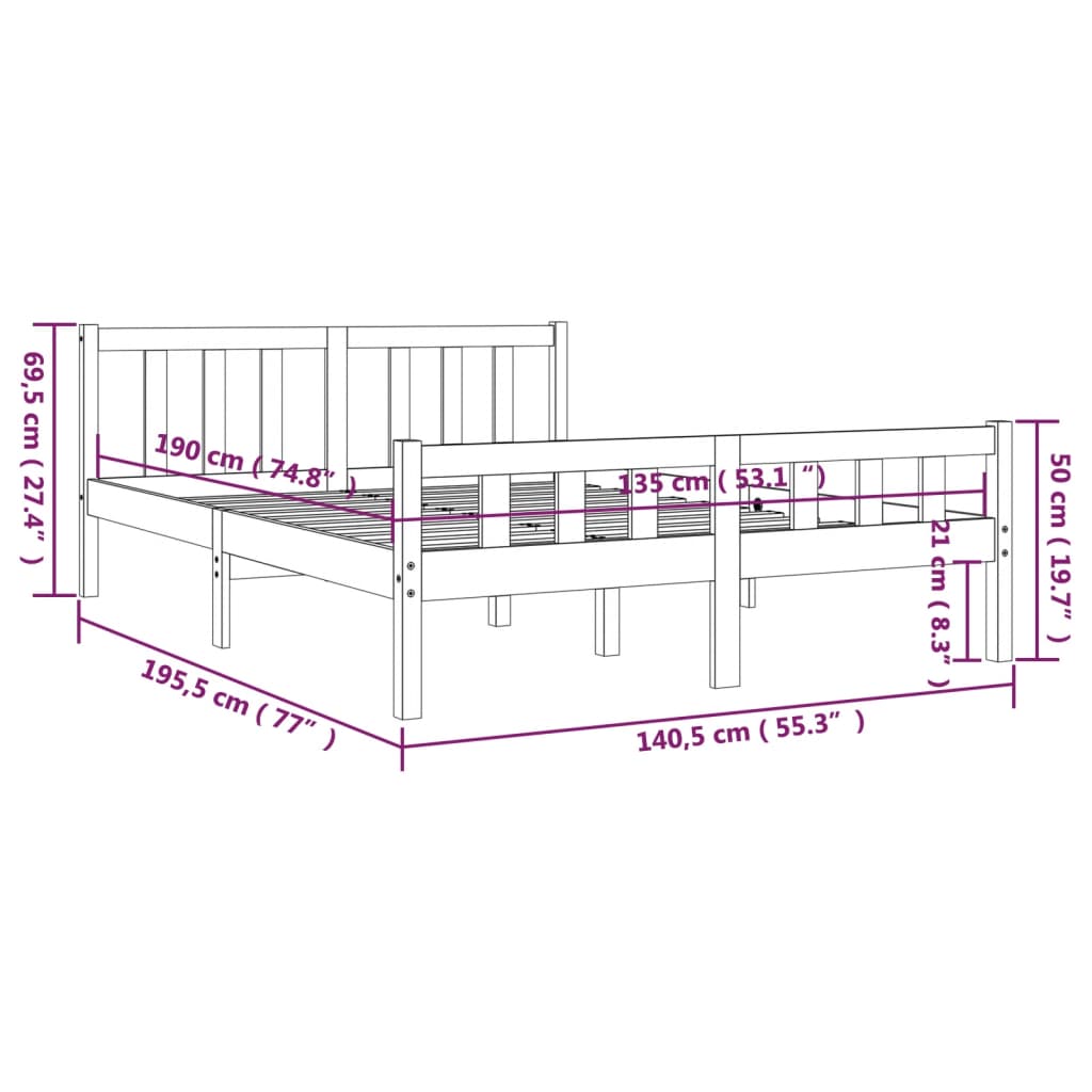 Giroletto in Legno Massello 135x190 cm 4FT6 Double 810654