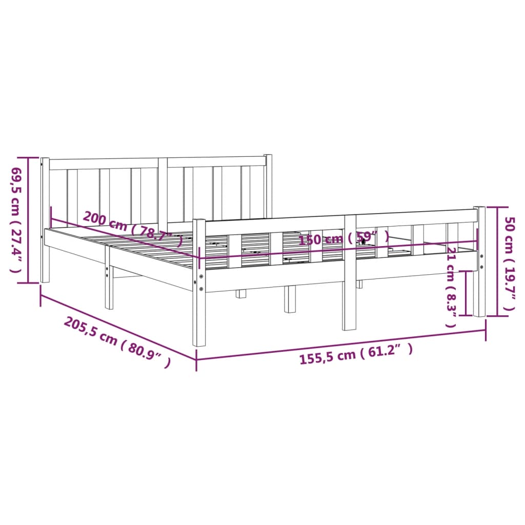 Giroletto Miele in Legno Massello 150x200 cm 5FT King Size 810687