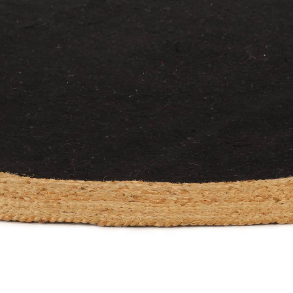 Tappeto Intrecciato Nero e Naturale 90 cm Juta e Cotone Rotondo 344969