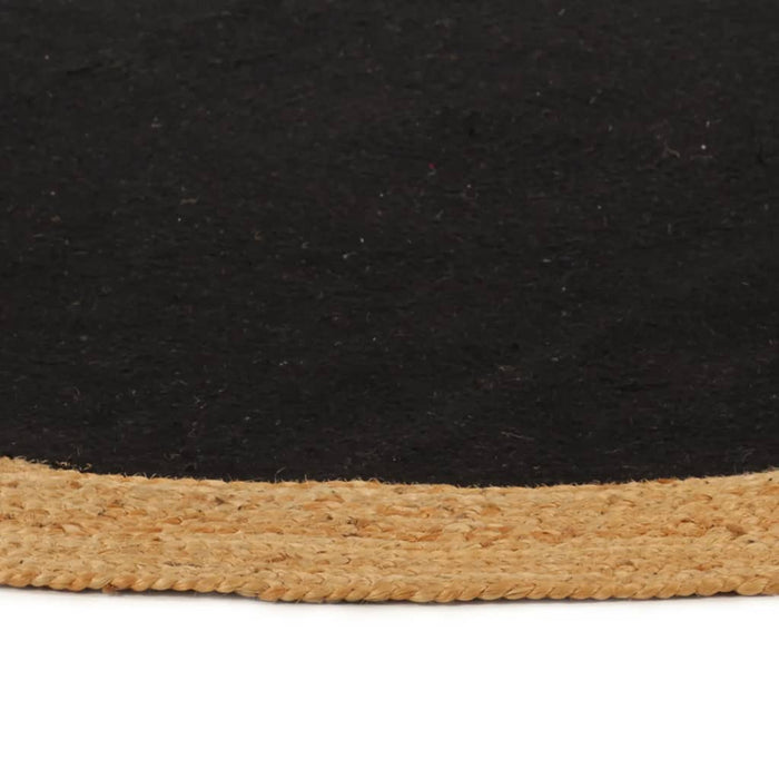 Tappeto Intrecciato Nero e Naturale 90 cm Juta e Cotone Rotondo 344969