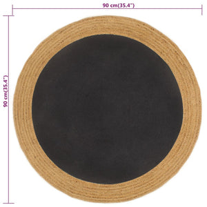 Tappeto Intrecciato Nero e Naturale 90 cm Juta e Cotone Rotondo 344969