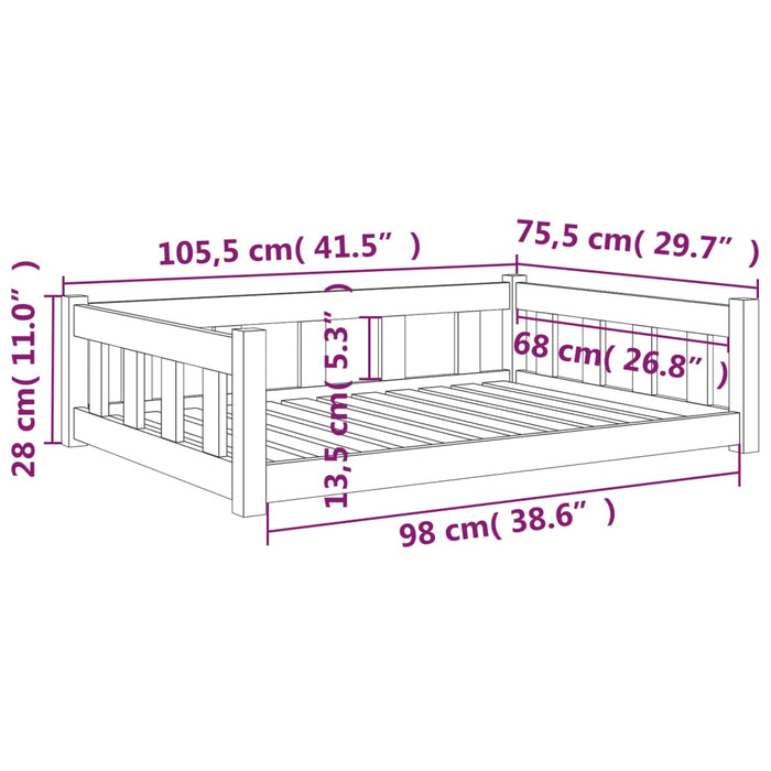 Cuccia per Cani 105,5x75,5x28 cm in Legno Massello di Pino cod mxl 47010