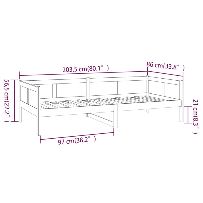 Dormeuse in Legno Massello di Pino Nero 80x200 cm cod mxl 56656