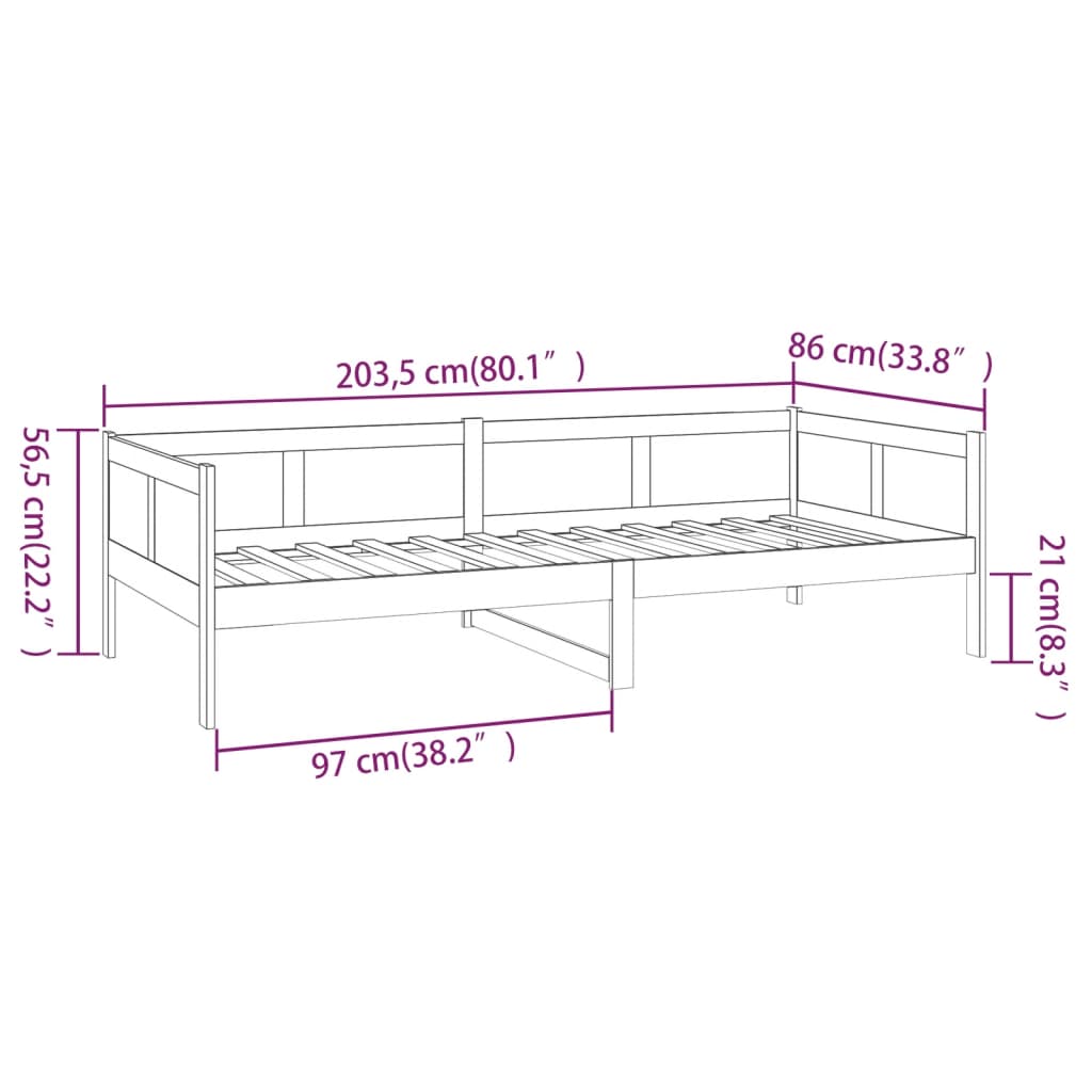 Dormeuse Nera in Legno Massello di Pino 80x200 cm 820246