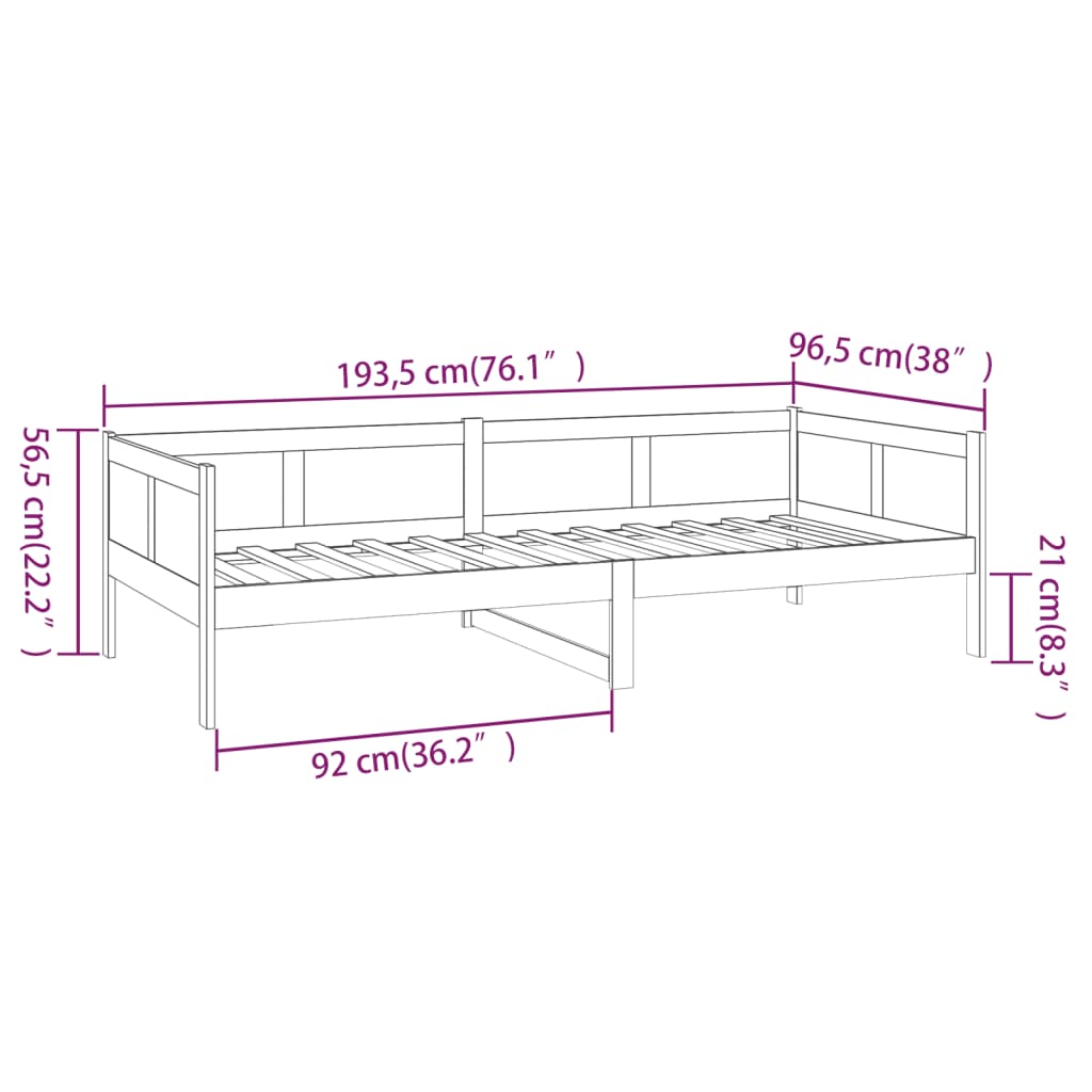 Dormeuse in Legno Massello di Pino Grigio 90x190 cm 820249