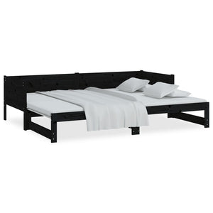 Dormeuse Estraibile Nera in Legno Massello di Pino 2x(80x200)cm 820261