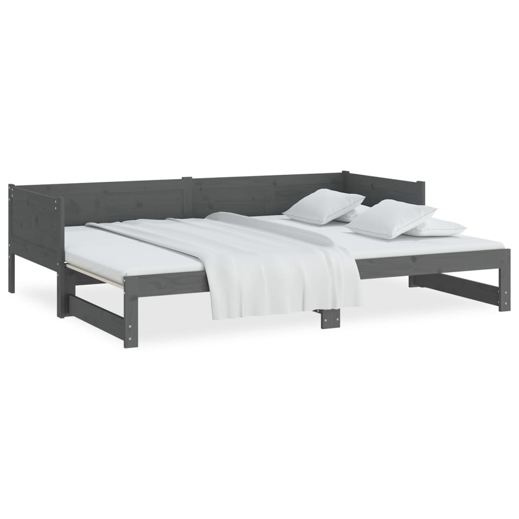 Dormeuse Estraibile Grigia Legno Massello di Pino 2x(90x190) cm 820264