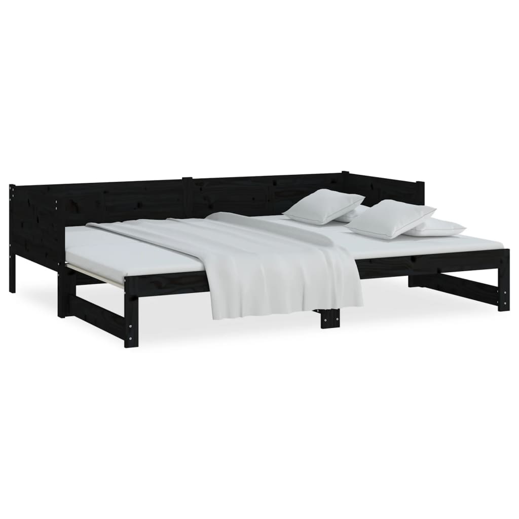 Dormeuse Estraibile Nera in Legno Massello di Pino 2x(90x190)cm 820266