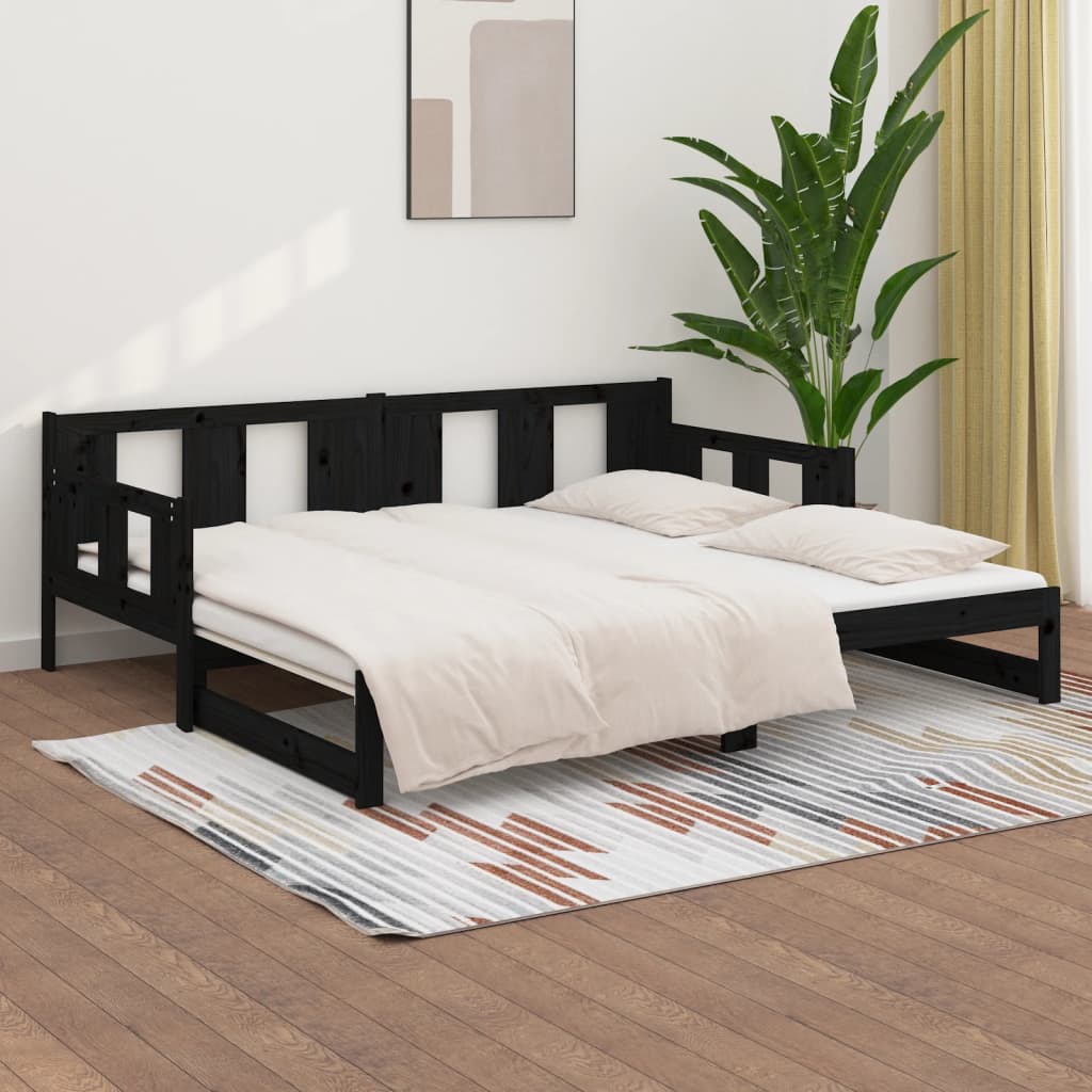 Dormeuse Estraibile Nera in Legno Massello di Pino 2x(90x200)cm cod mxl 41156