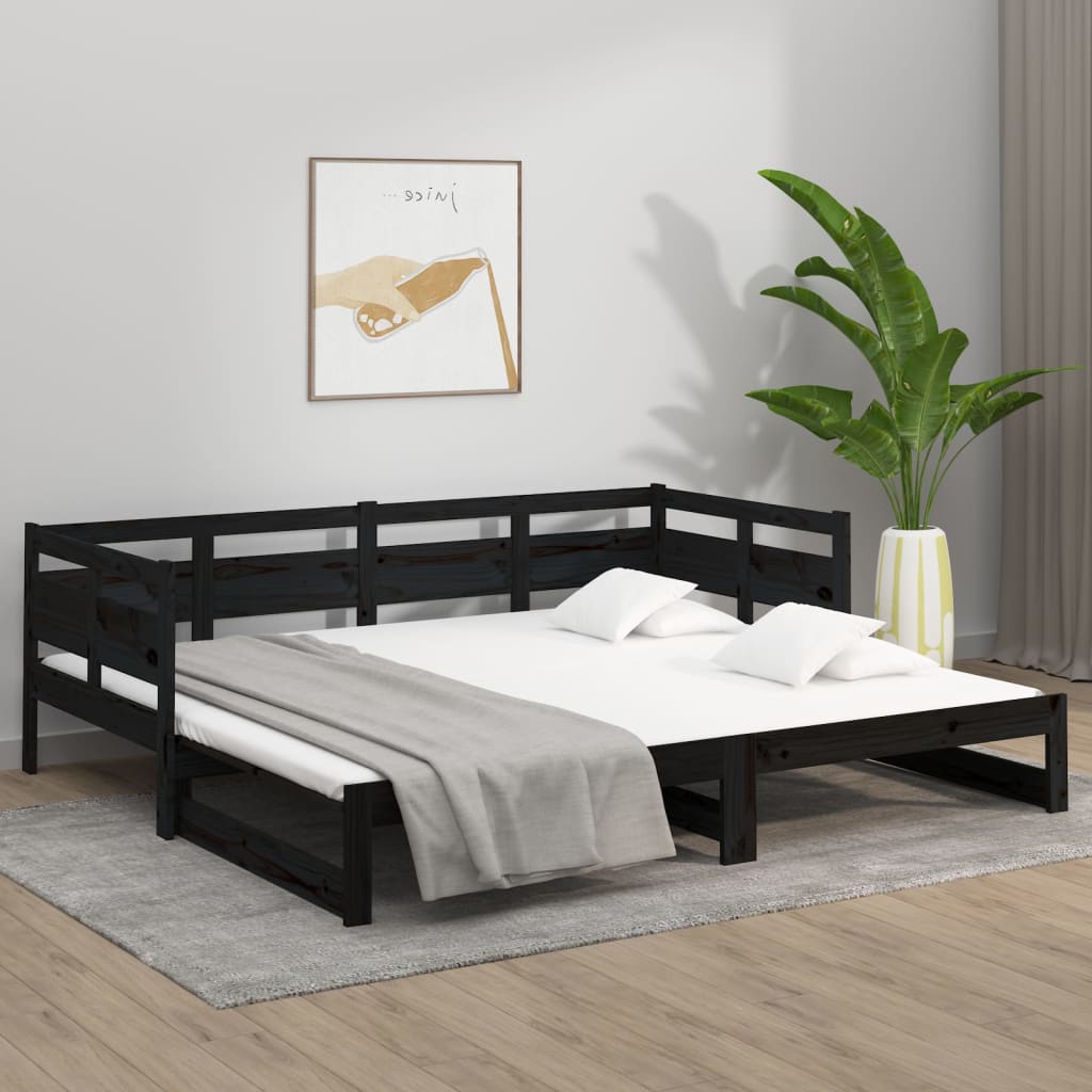 Dormeuse Estraibile Nera in Legno Massello di Pino 2x(90x190)cm 820326