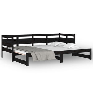 Dormeuse Estraibile Nera in Legno Massello di Pino 2x(90x190)cm 820326