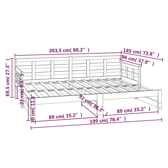 Dormeuse Estraibile Bianca Legno Massello di Pino 2x(90x200) cm 820373