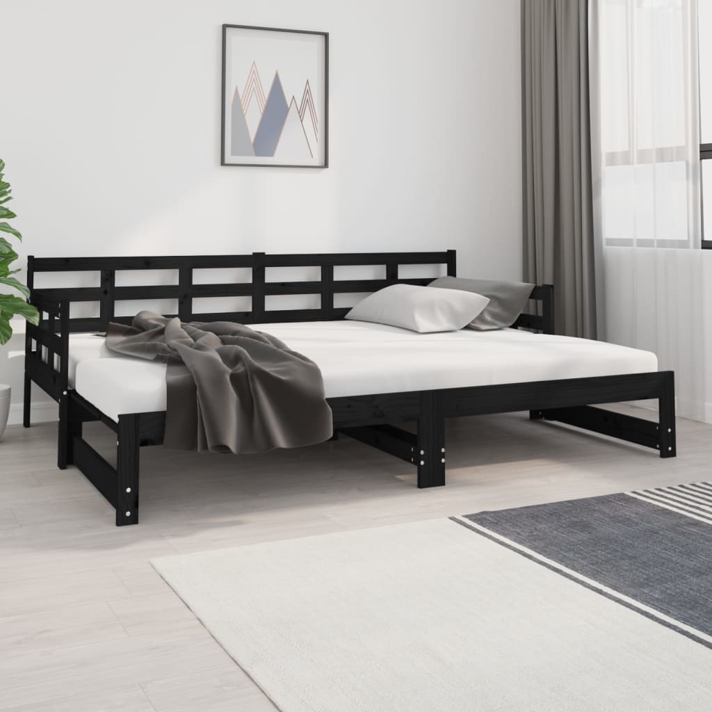 Dormeuse Estraibile Nera in Legno Massello di Pino 2x(80x200)cm 820381