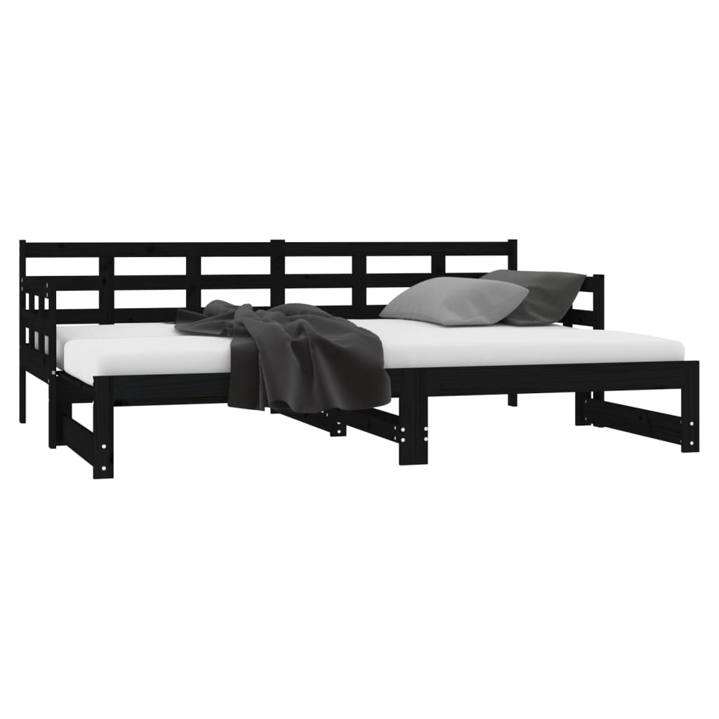 Dormeuse Estraibile Nera in Legno Massello di Pino 2x(80x200)cm 820381