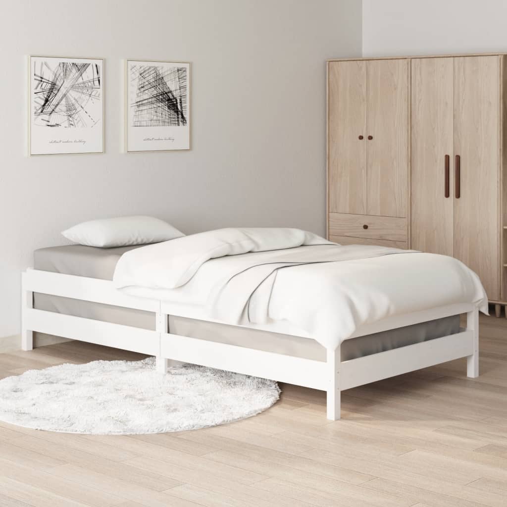 Letto Impilabile Bianco 100x200cm in Legno Massello di Pino cod mxl 55606