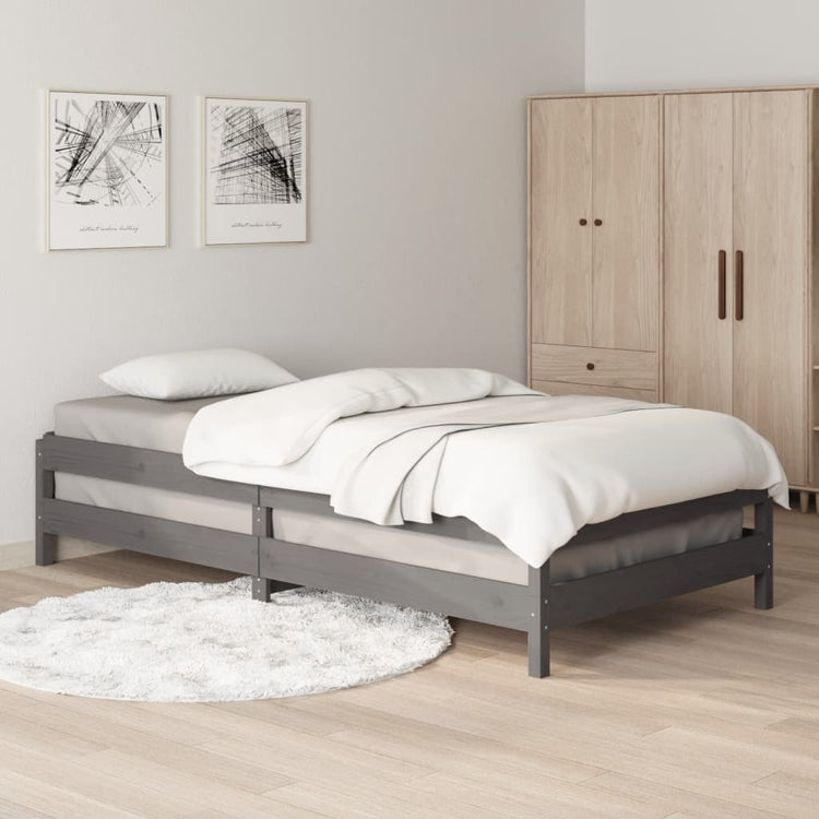 Letto Impilabile Grigio 100x200cm in Legno Massello di Pino 820389