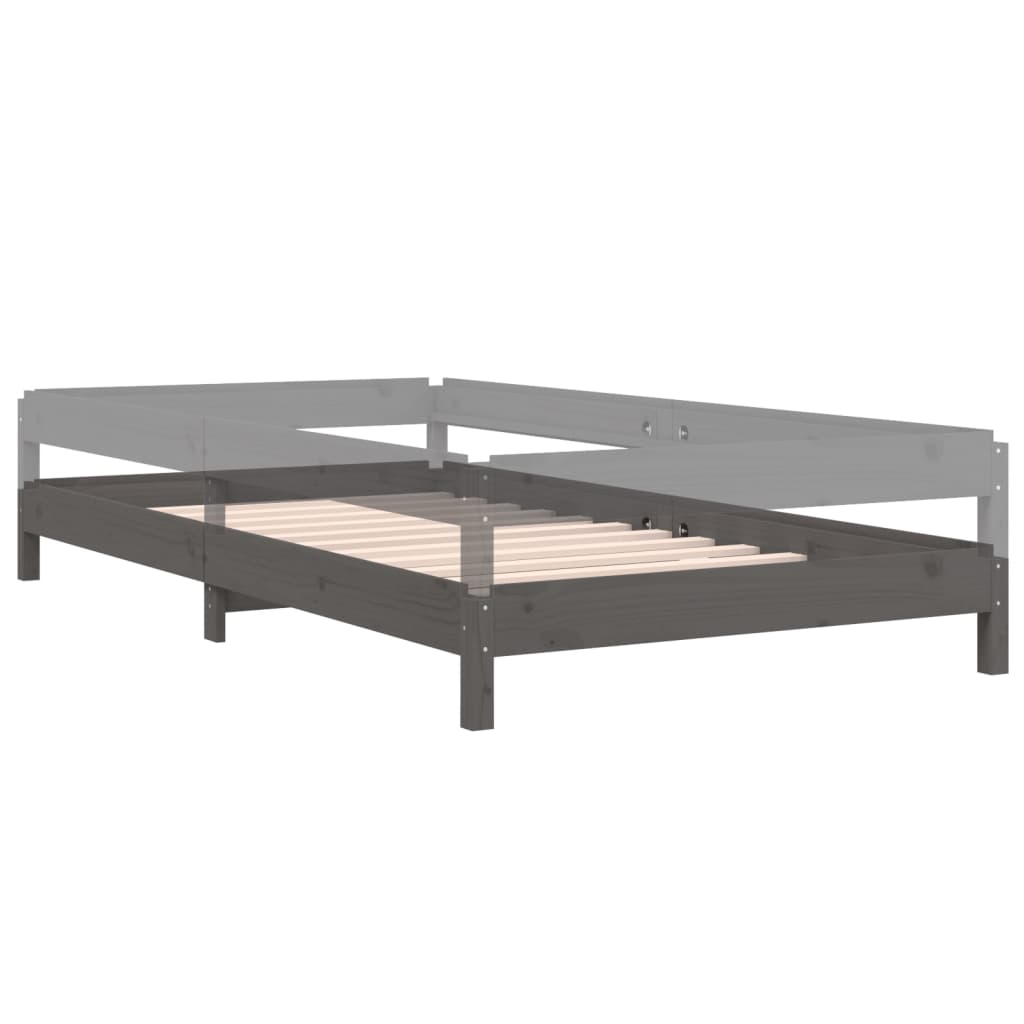 Letto Impilabile Grigio 100x200cm in Legno Massello di Pino 820389