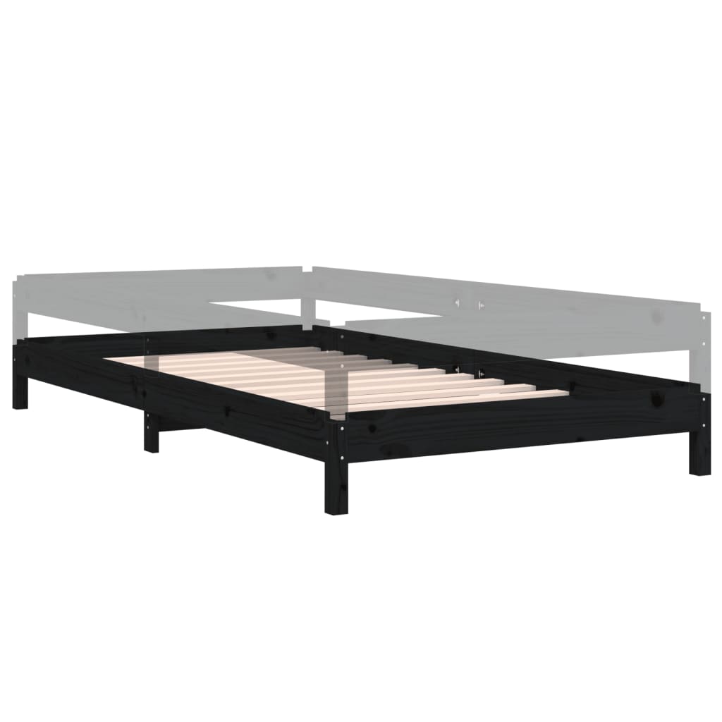 Letto Impilabile Nero 100x200cm in Legno Massello di Pino 820391