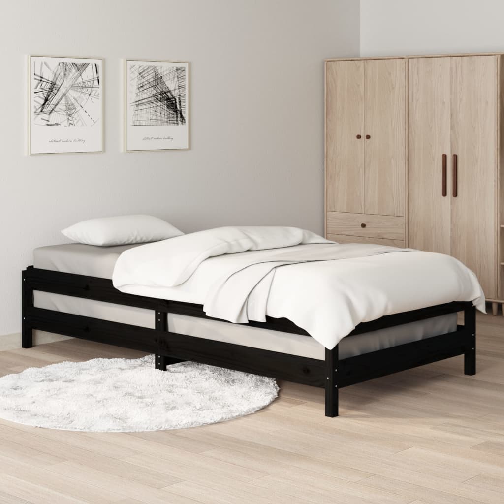 Letto Impilabile Nero 80x200 cm in Legno Massello di Pino 820401