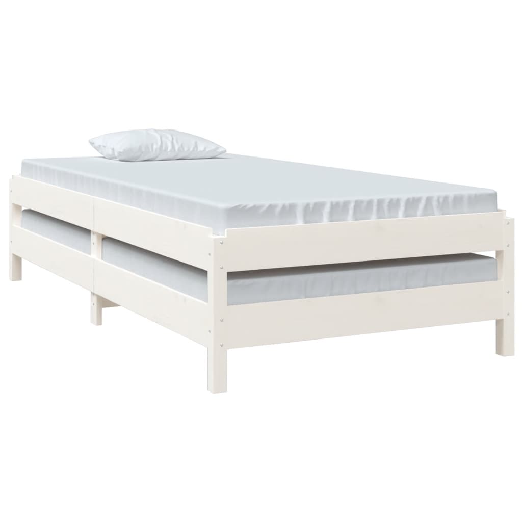 Letto Impilabile Bianco 90x190 cm in Legno Massello di Pino 820403