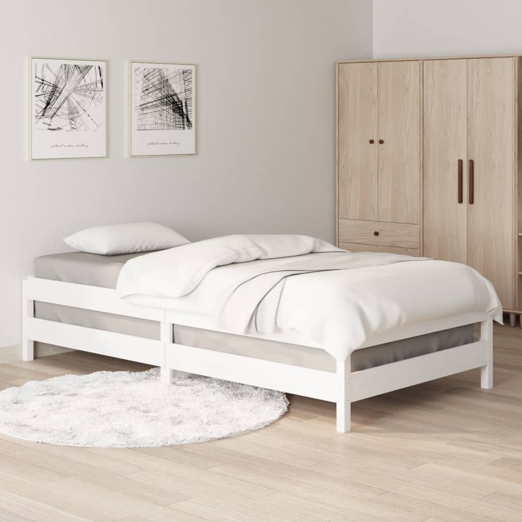 Letto Impilabile Bianco 75x190 cm in Legno Massello di Pino 820408