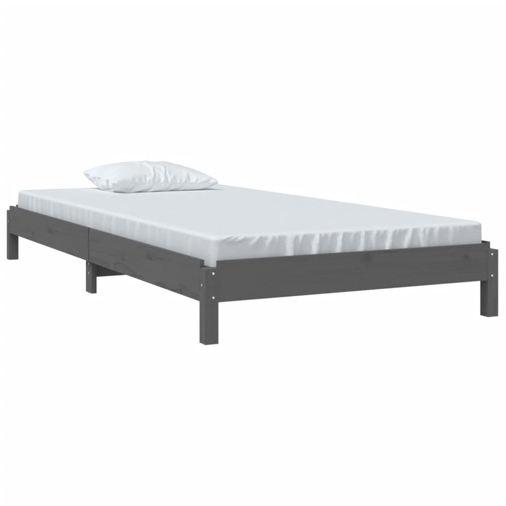 Letto Impilabile Grigio 75x190 cm in Legno Massello di Pino 820409