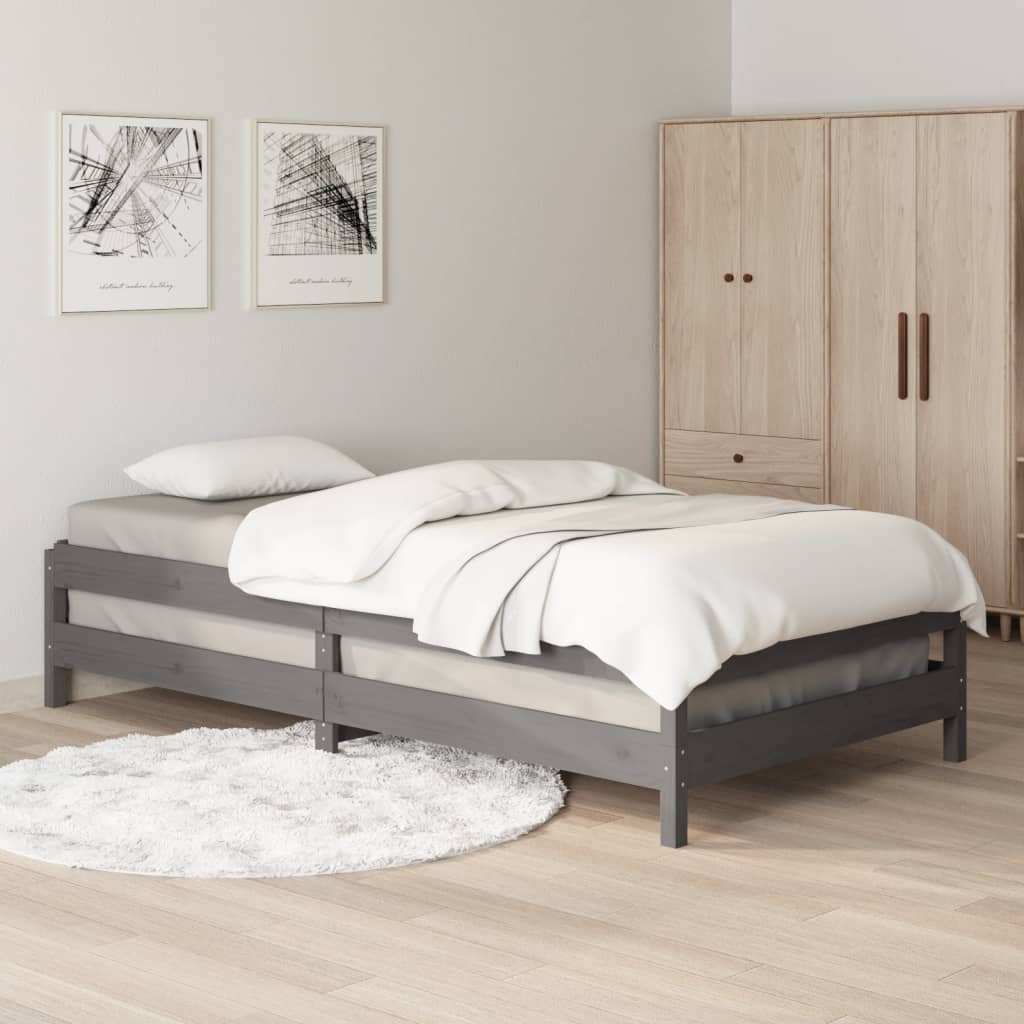 Letto Impilabile Grigio 75x190 cm in Legno Massello di Pino 820409