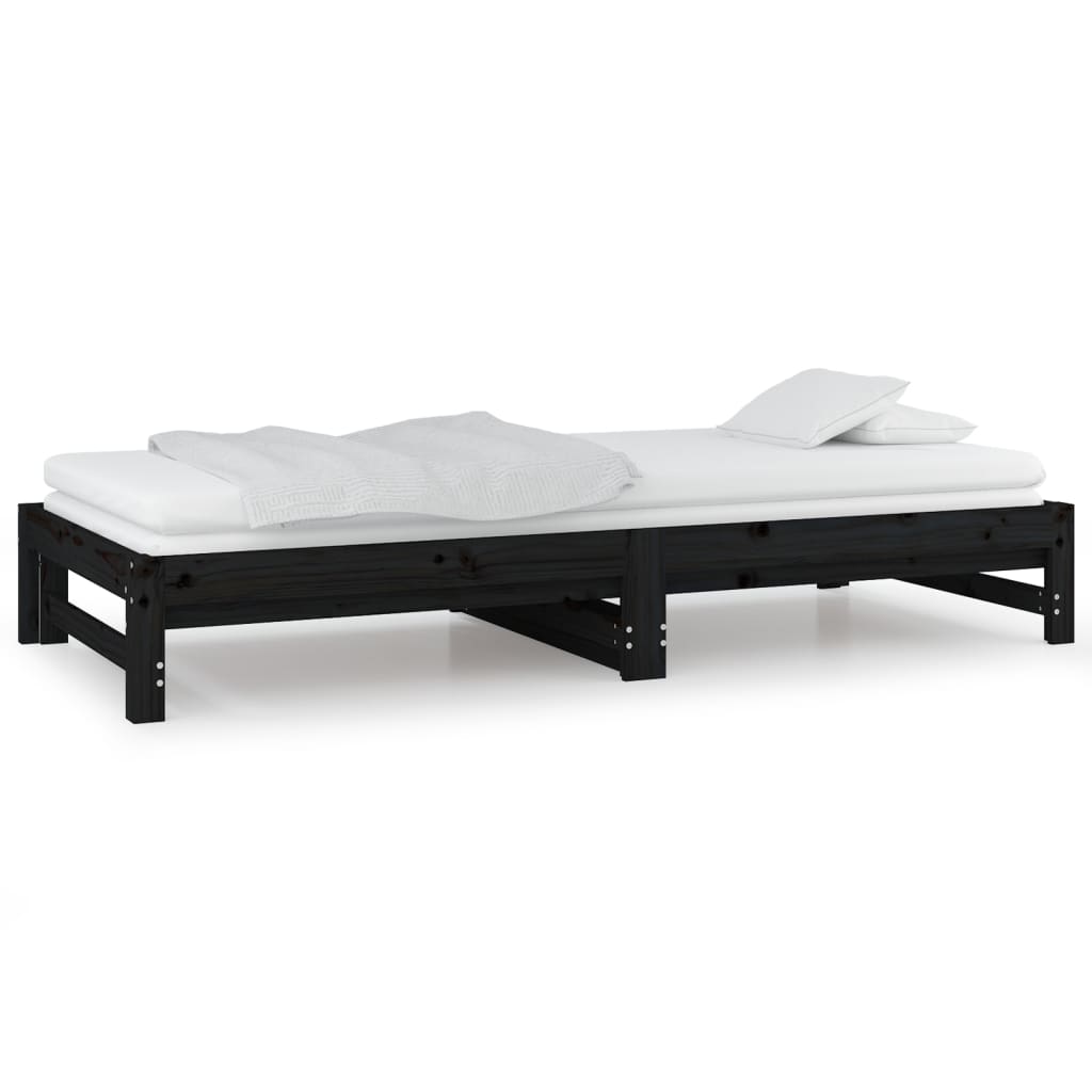 Dormeuse Estraibile Nera 2x(90x190) cm Legno Massello di Pino 820441