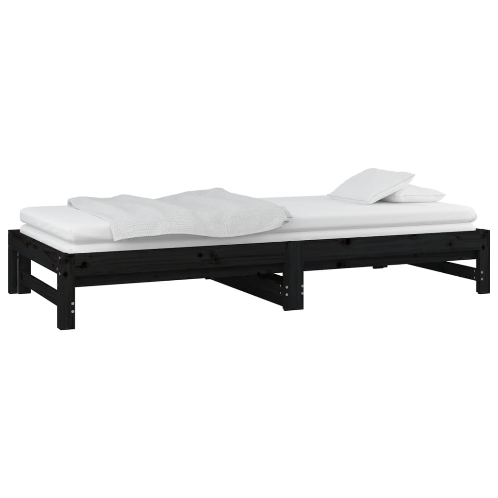 Dormeuse Estraibile Nera 2x(90x190) cm Legno Massello di Pino 820441