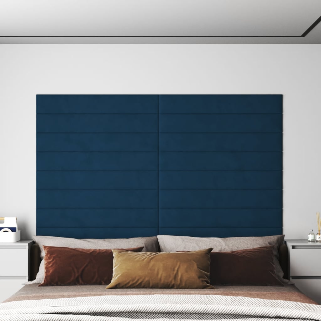 Pannelli Murali 12 pz Blu 90x15 cm Velluto 1,62 m²