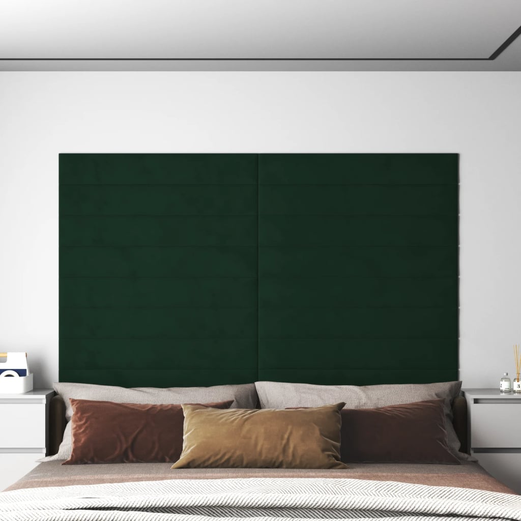 Pannelli Murali 12 pz Verde Scuro 90x15 cm Velluto 1,62 m² 343893