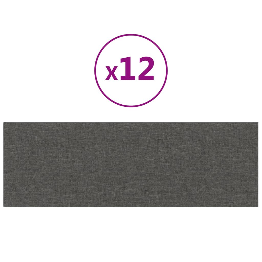 Pannelli Murali 12 pz Grigio Scuro 90x30 cm Tessuto 3,24 m² 343902