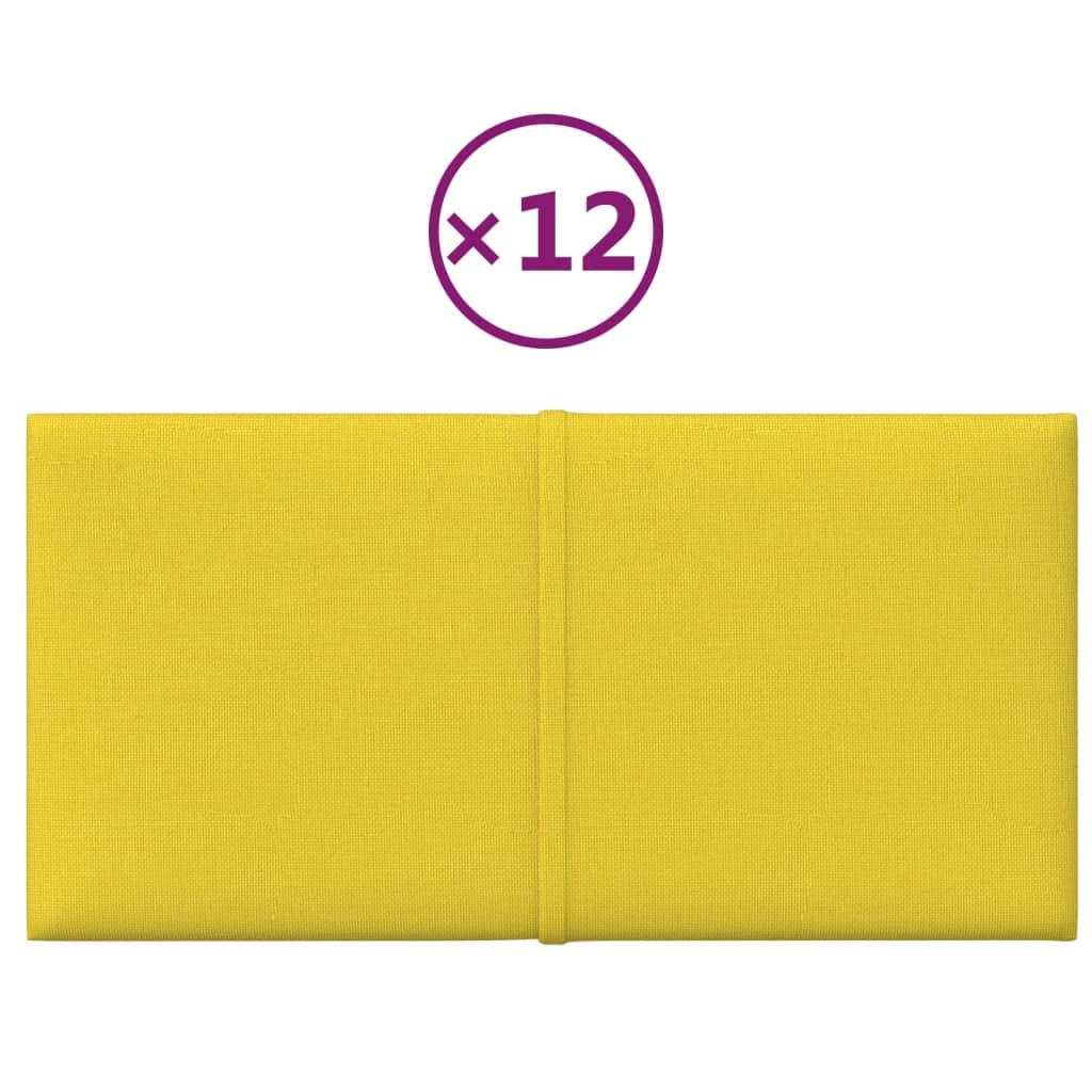 Pannelli Murali 12 pz Giallo chiaro 30x15 cm Tessuto 0,54 m² 344018