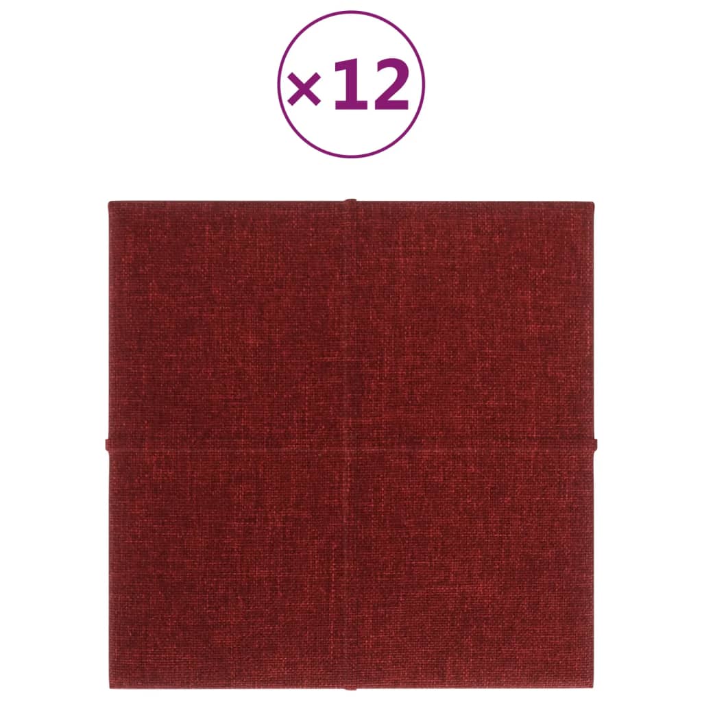 Pannelli Murali 12 pz Rosso Vino 30x30 cm in Tessuto 1,08 m² 344034