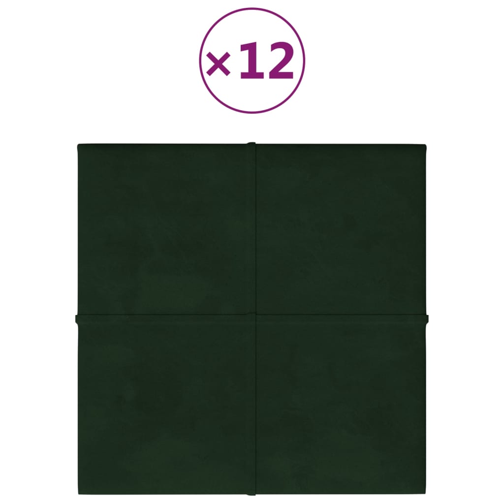 Pannelli Murali 12 pz Verde Scuro 60x15 cm Velluto 1,08 m² cod mxl 16911