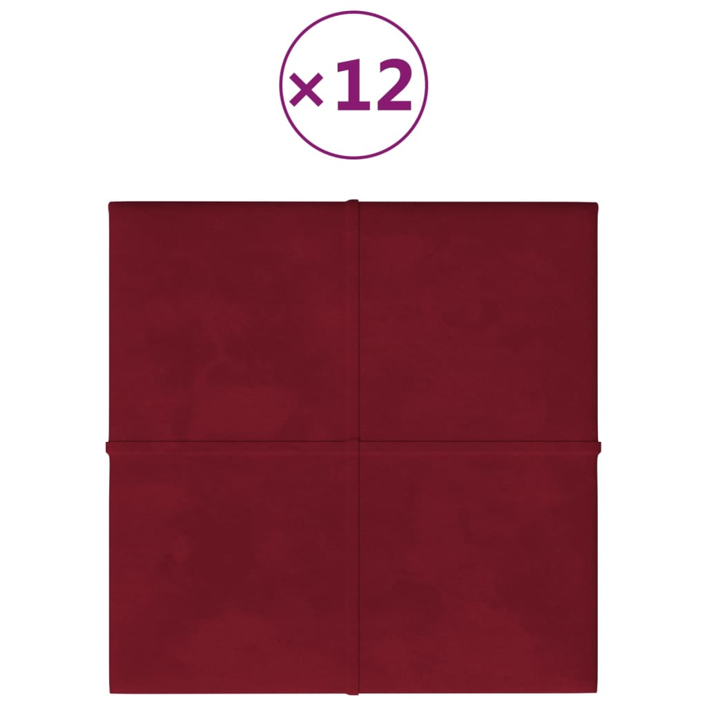 Pannelli Murali 12 pz Rosso Vino 60x15 cm Velluto 1,08 m² cod mxl 23444