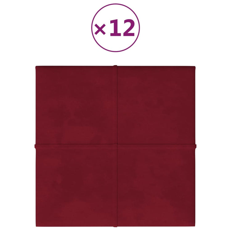 Pannelli Murali 12 pz Rosso Vino 60x15 cm Velluto 1,08 m² cod mxl 23444