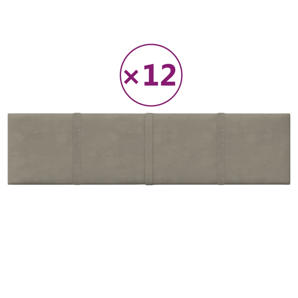 Pannelli Murali 12 pz Grigio Chiaro 60x15 cm Velluto 1,08 m²