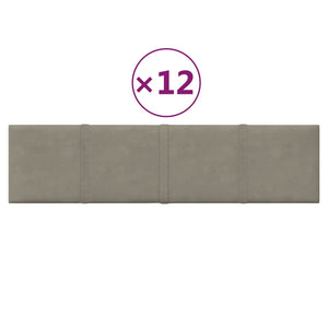 Pannelli Murali 12 pz Grigio Chiaro 60x15 cm Velluto 1,08 m²